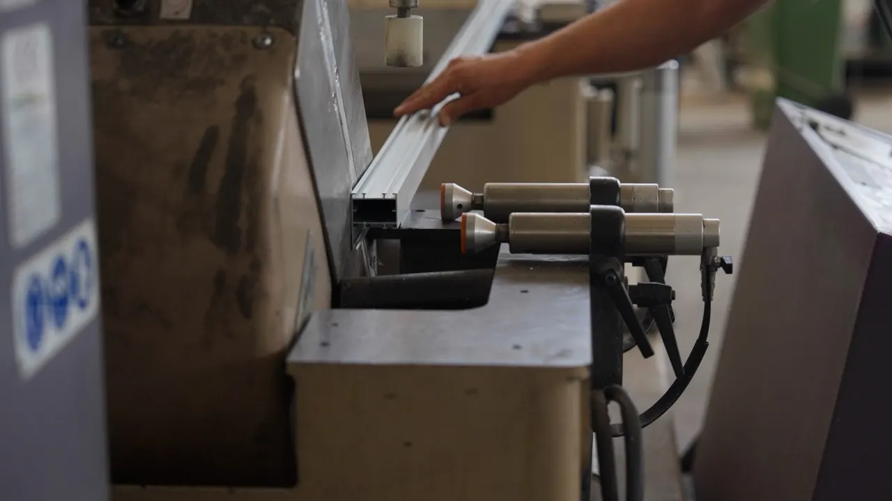 Profile positioned by hand on the machine